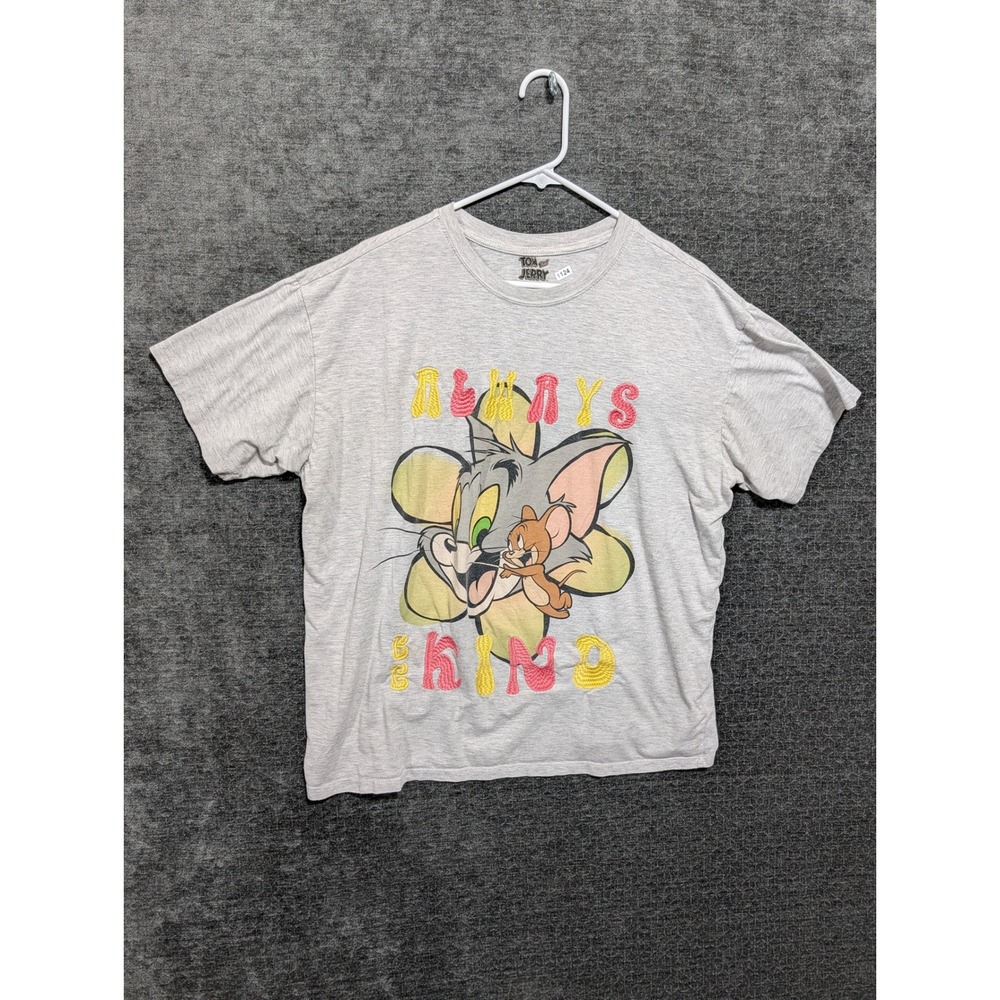 Tom and Jerry Always Be Kind Gray Graphic T-Shirt XL 16-18 Freeze Embroidered